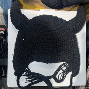 Black Crochet Horned Beanie